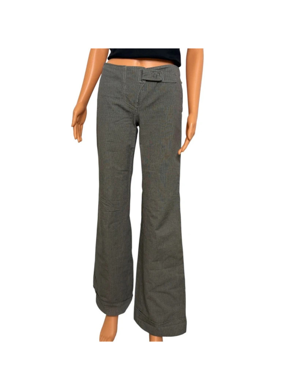 Cop Copine Y2K Micro Houndstooth Flare Pants Wide Leg Cuffed Hem Size XS
